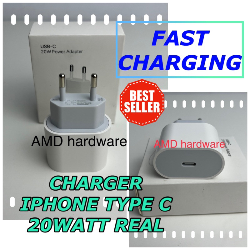 CHARGER IPHONE FAST CHARGING 20W KEPALA ADAPTOR CASAN 20 Watt Type C USB PRO MAX CAS HP IP X 11 12 1