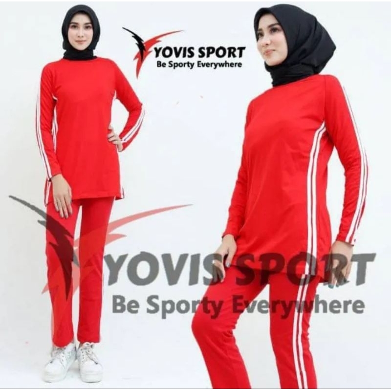 Setelan Senam Wanita  Merah Putih Yovis Sport Original