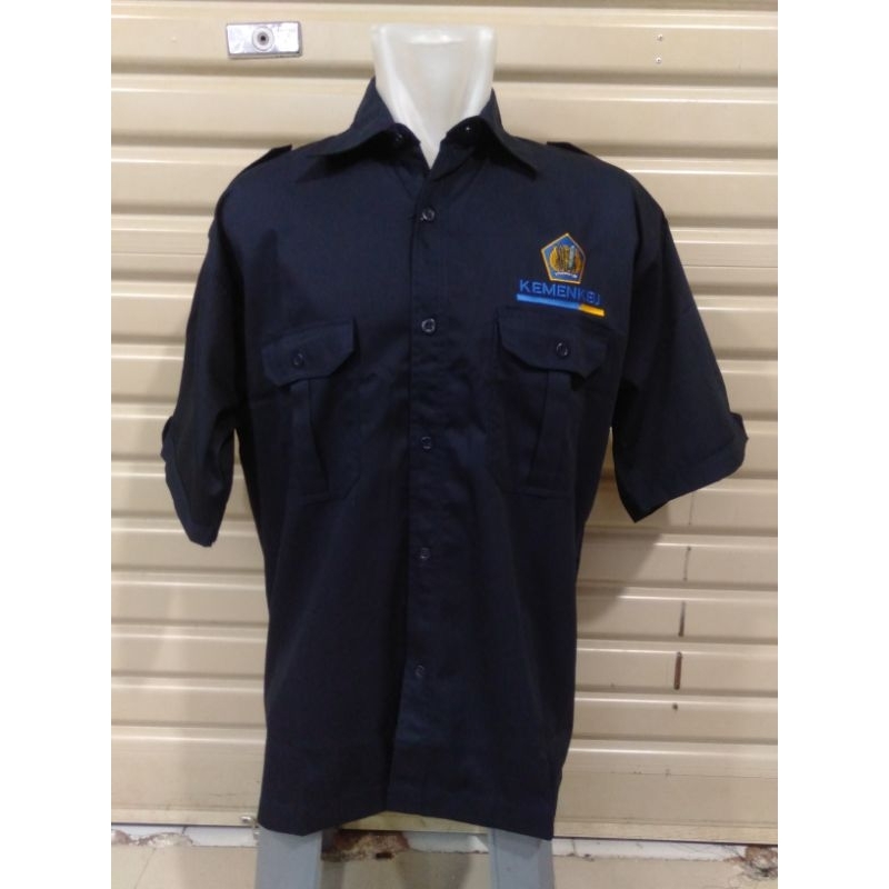 Kemeja KEMENKEU Biru Nevy Kantong 2 Lengan Pendek