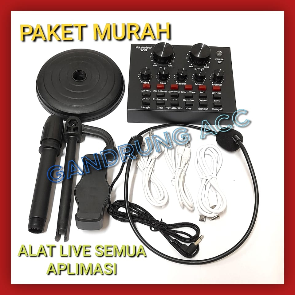 v8vdan mic bando+holder hp satu paket alat karoke live semua aplikasi sound card v8 mic bando dan holder hp Bluetooth Audio USB External Soundcard Broadcast Microphone - V8 Biasa digunakan untuk broadcast dan streaming secara live di berbagai platform