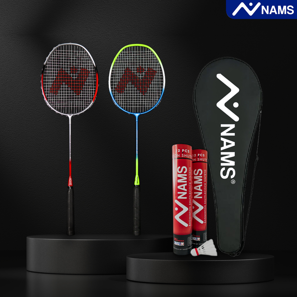 NAMS RAKET SET ISI 2 SHUTTLECOCK / SUPER KAITAN RED GREEN / BADMINTON / BULUTANGKIS