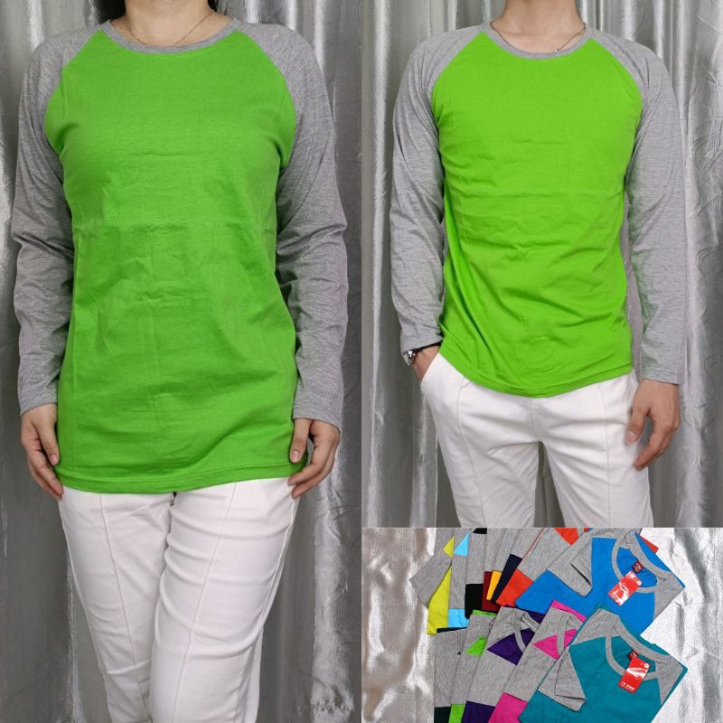 Kaos polos reglan HIJAU-ABU MISTY lengan panjang uk M L XL XXL