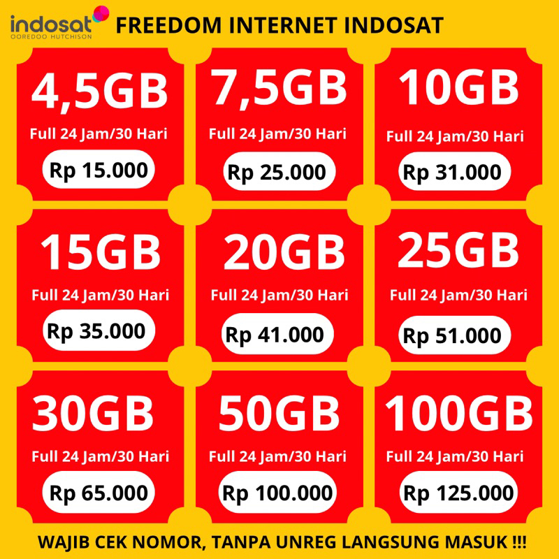 TERLARIS PAKET DATA INDOSAT FREEDOM INTERNET | KUOTA M3 FULL 30 HARI