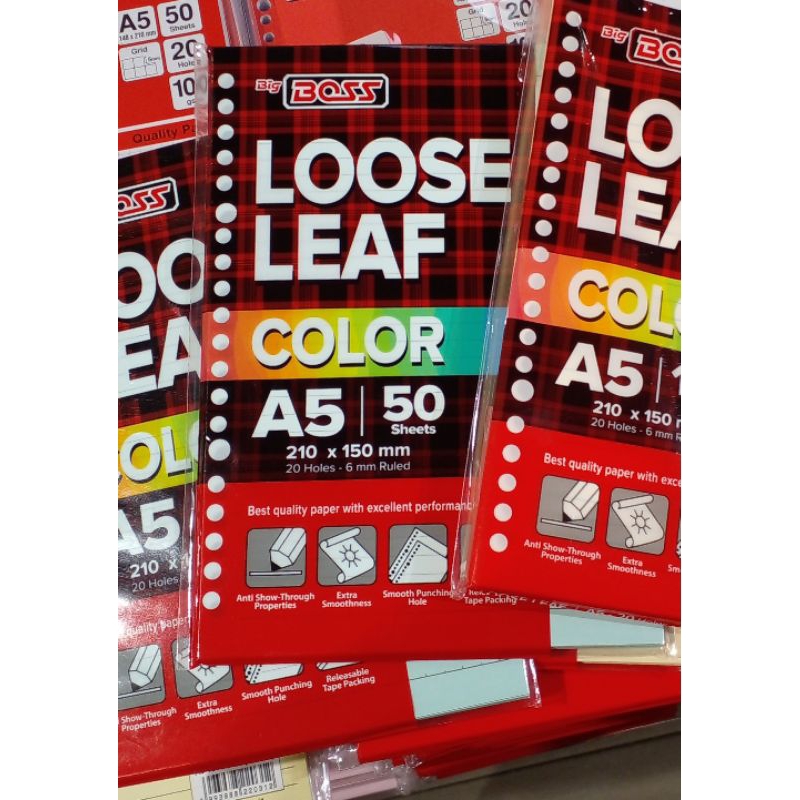

LOOSE LEAF / KERTAS BINDER A5 isi 50 LEMBAR - BERWARNA merk BIG BOSS