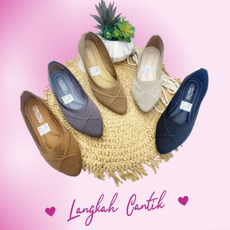 Sepatu wanita buat kerja flat shoes slop rajut import sepatu cewek kerja keren