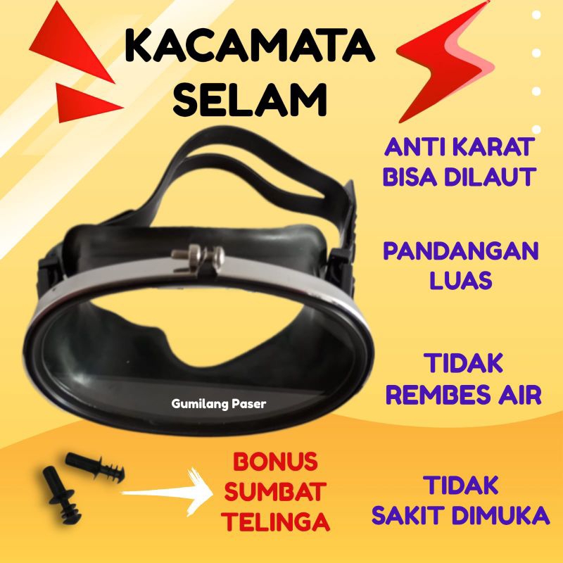 kacamata selam kacamata renang bulat hitam nyaman dipakai bonus sumbat telinga