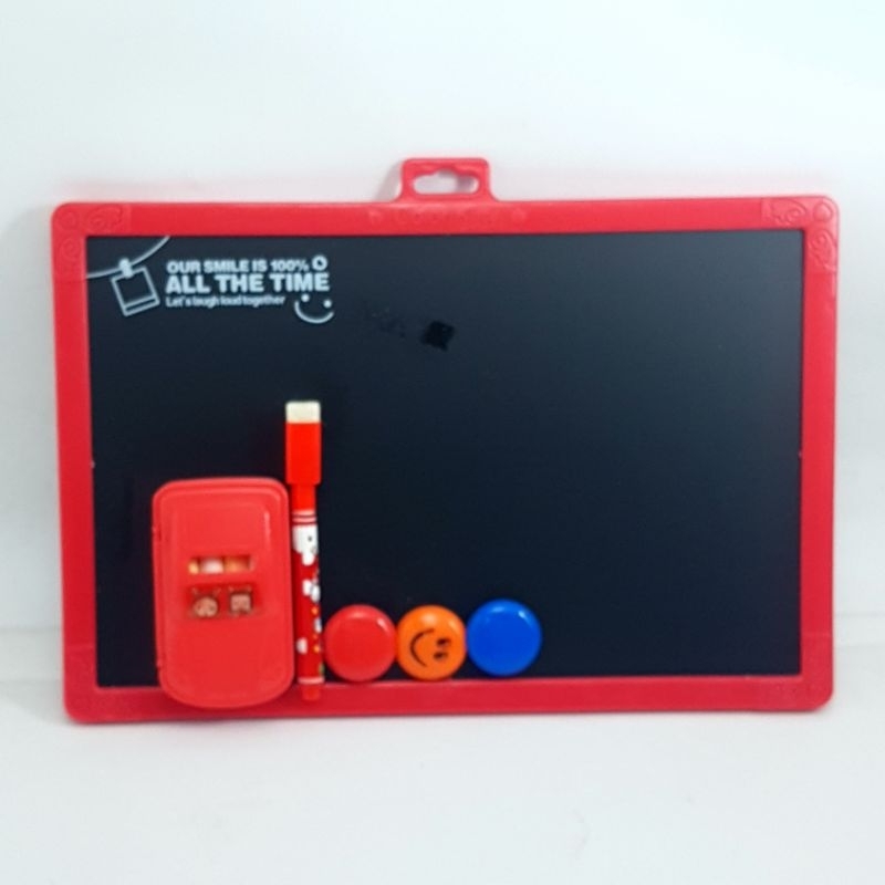 Papan Tulis Black Board Anak+White Board Bolak Balik OKITOKI Merah 2015