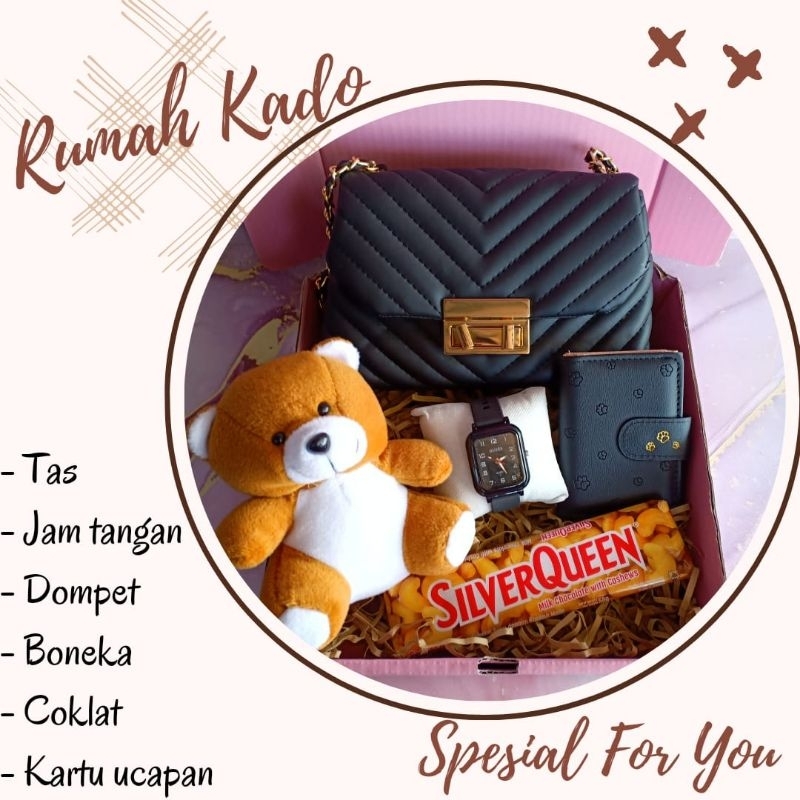 

Hampers box paket tas dompet varian hitam | Kado ulang tahun cewek| Gift box