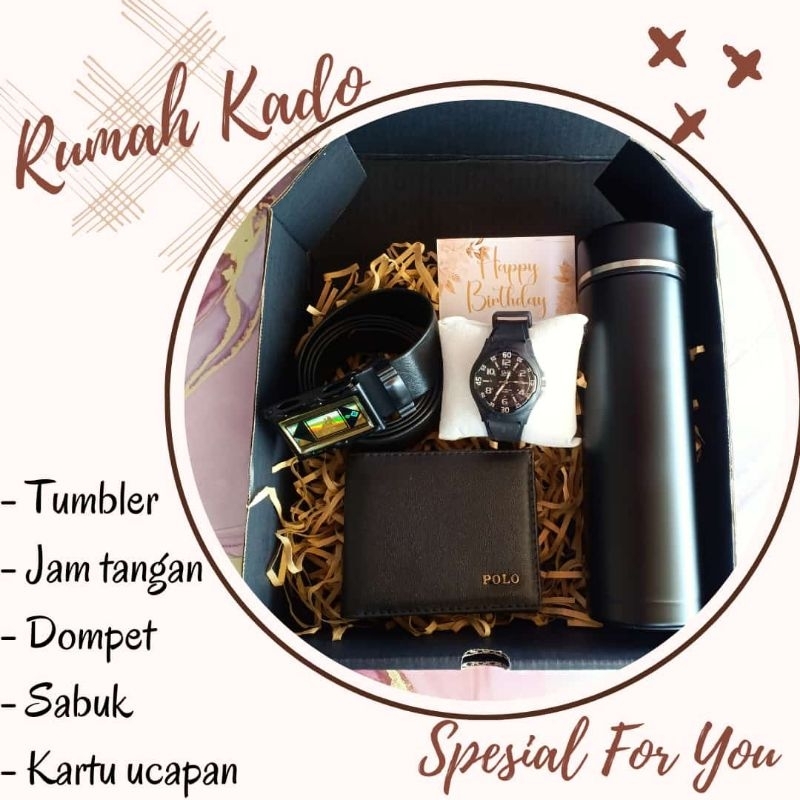 

Hampers box spesial ulang tahun cowok | Gift box set lengkap dompet jam tangan