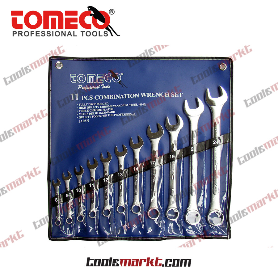 Tomeco 11 pcs Kunci Ring Pas Set Cr-V Model Aigo 8-24mm Combination Spanner Wrench