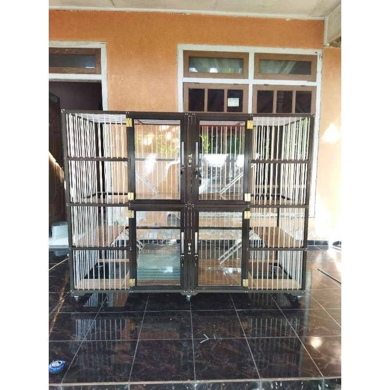 kandang kucing alumunium almunium tingkat 4 kamar ukuran Pxlxt 180x60x120