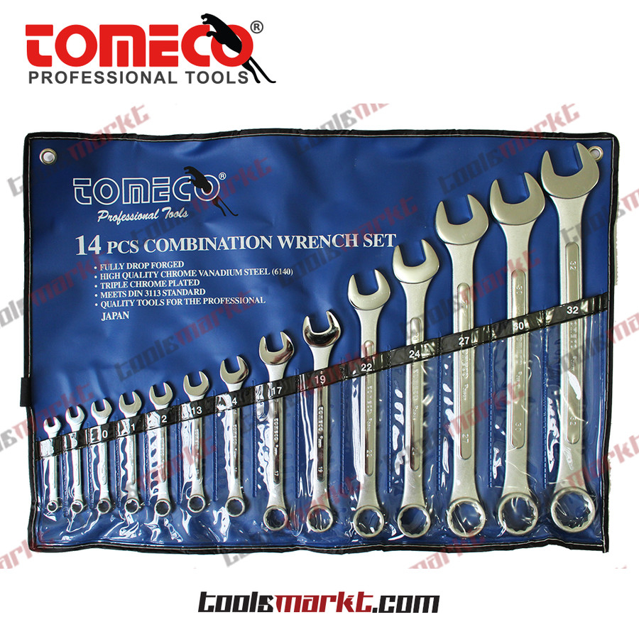Tomeco 14 pcs Kunci Ring Pas Set Cr-V Model Aigo 8-32mm Combination Spanner Wrench