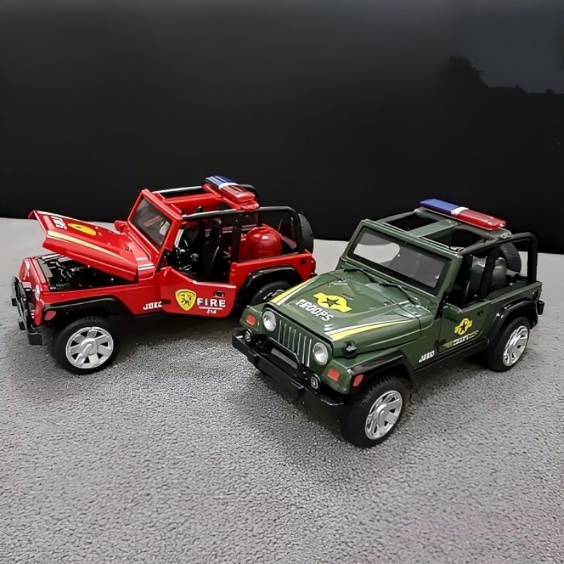 Diecast Mobil Jeep Wrangler Alloy ada Lampu dan Bunyi Suara Sirine - Mainan Koleksi Miniatur Police 
