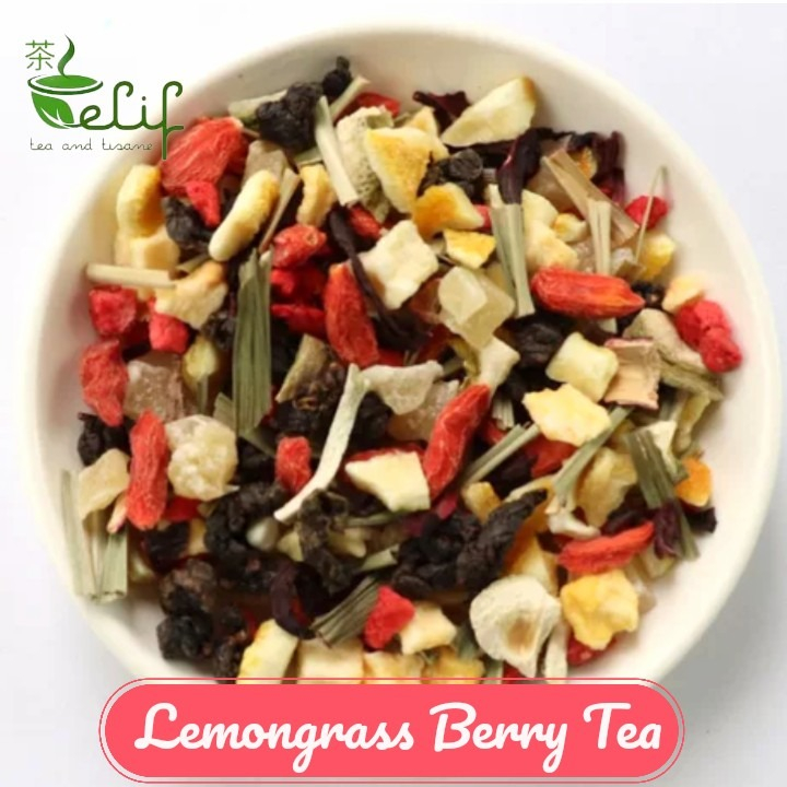 

ELIF TEA Big Pack Lemongrass Berry Tea Mixed Dried Peach, Apple, Gojiberry, Cranberry