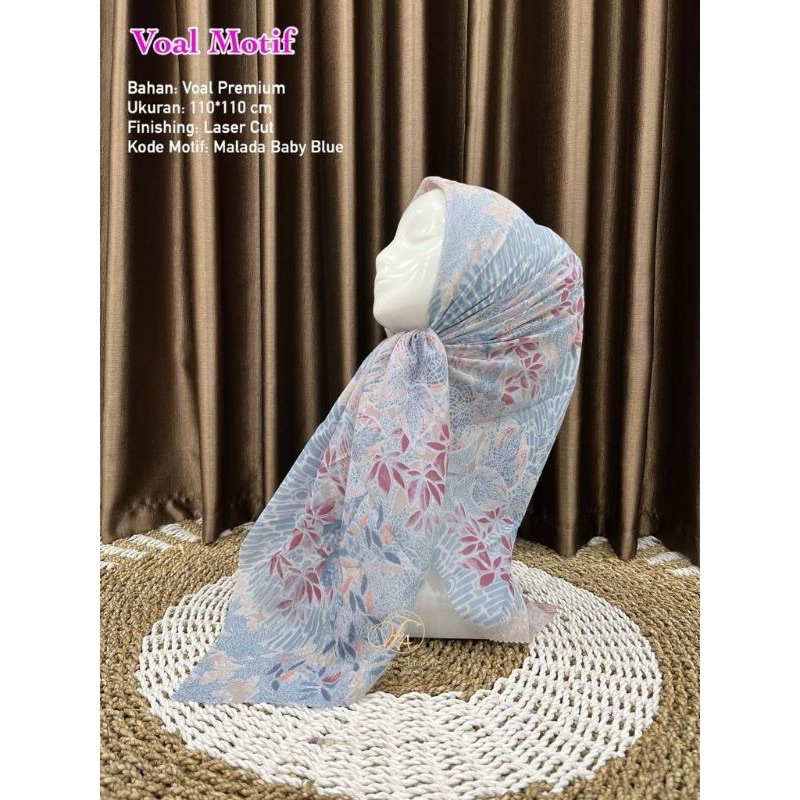 Promo Hijab Segi Empat Voal Motif Malada Warna Baby Blue Kerudung Jilbab Terbaru