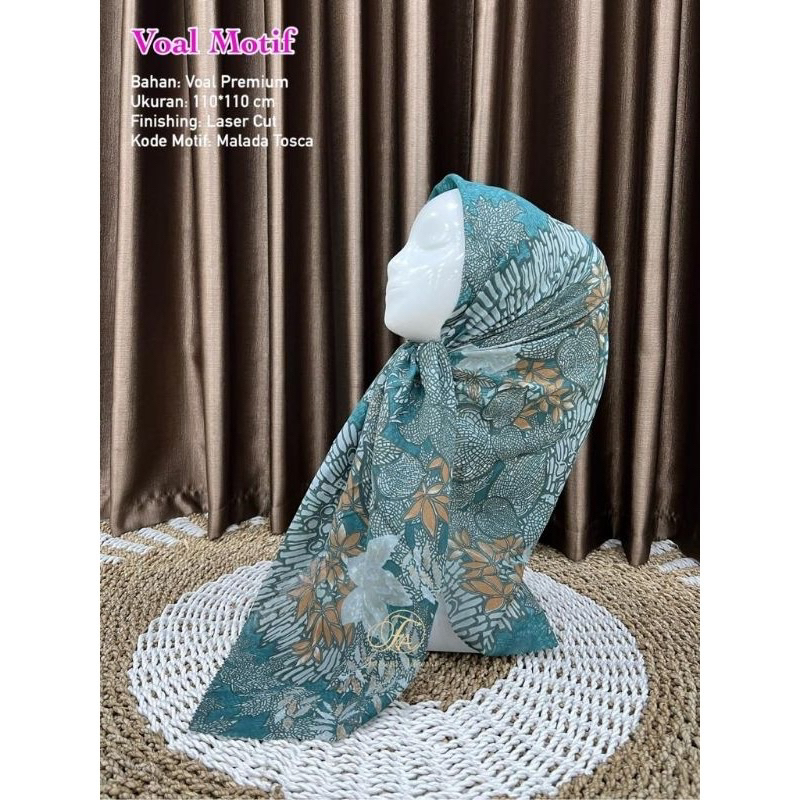 Promo Hijab Segi Empat Voal Motif Malada Warna Hijau Tosca Jilbab Kerudung Motif