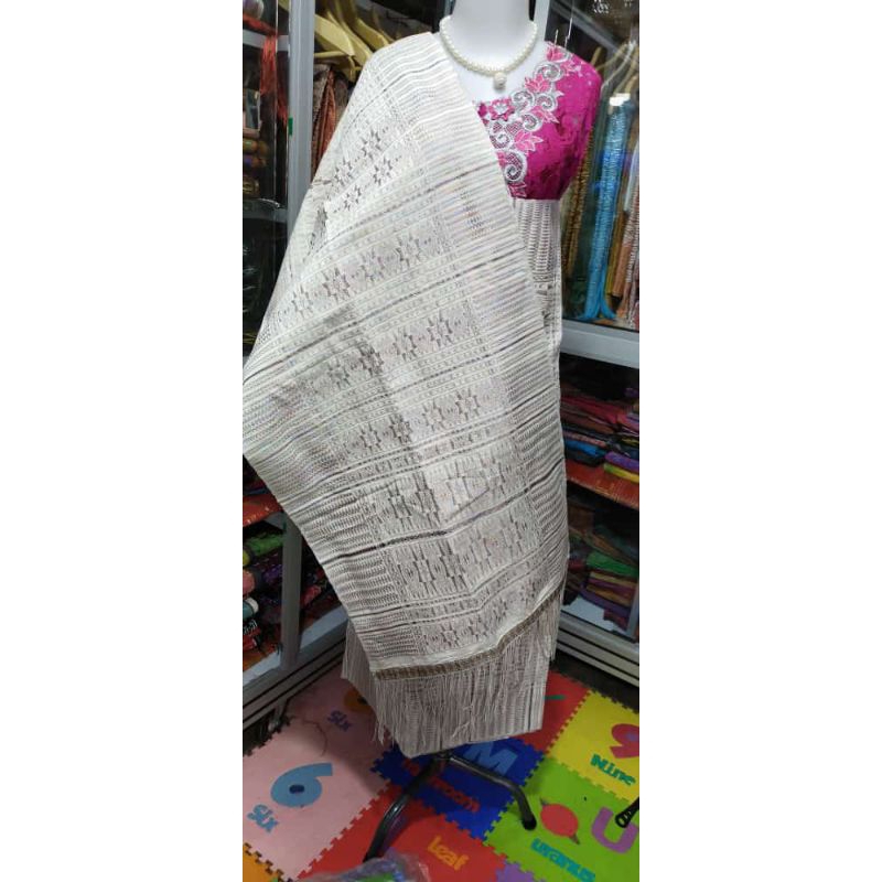 RECOMMENDED SONGKET PENGANTIN BATAK PUCCA KLASIK MANDAR SARUNG SELENDANG TENUN TARUTUNG PUTIH TULANG