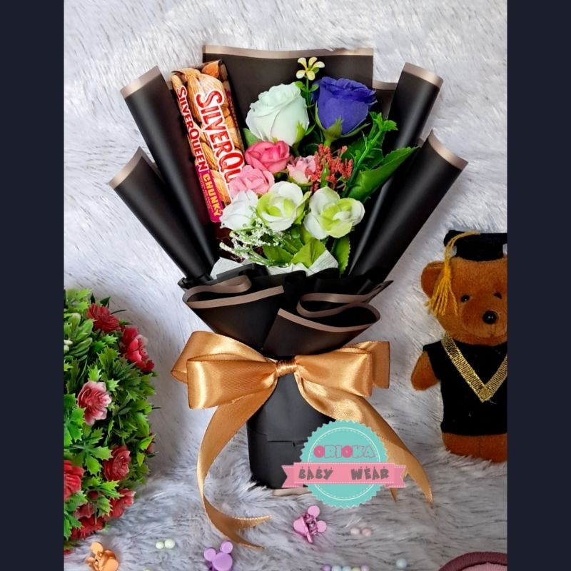 Buket Boneka Coklat / Buket Bunga Coklat Lucu / Buket Wisuda Mini / Buket Permen Yupi