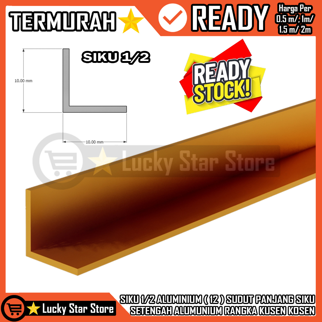 SIKU 1/2 ALUMINIUM 12 SUDUT PANJANG ALMINIUM LEMARI ETALASE RAK SILVER CA COKELAT BROWN WHITE PUTIH 