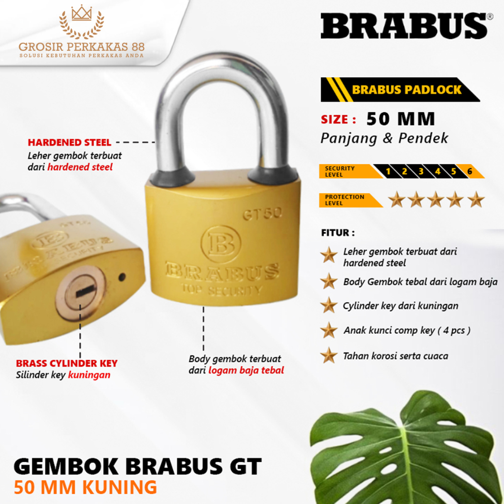 Gembok Anti Maling Karat Pagar RumahKamar Brabus GT Kuning 50mm