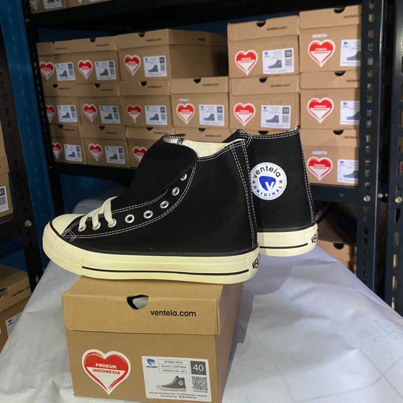 PROMO Sepatu Ventela Ethnic High Black Natural White Original Sneaker Pria Wanita Basic Hitam Putih
