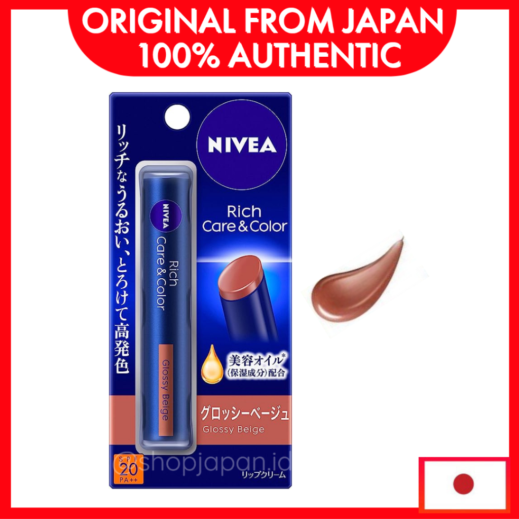 (GLOSSY BEIGE) Nivea Rich Care & Color Lip Cream UV SPF 20 PA++