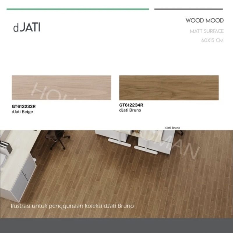 Roman Granit Lantai 15x60 dJati Series (Wood Mood) / Granit Lantai Motif Kayu / Lantai Kayu Rumah Mi