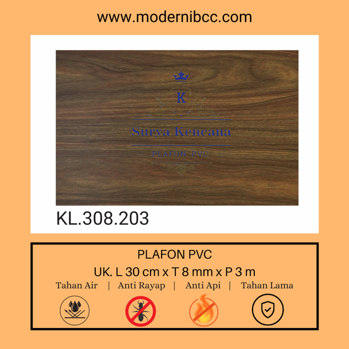 Plafon PVC Premium Laminate KL.308.203 Motif Kayu Dekorasi Atap Rumah Modern Minimalis Murah