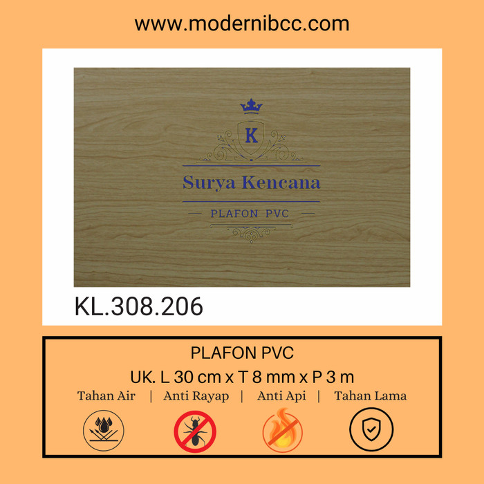 Plafon PVC Premium Laminate Motif Kayu KL.308.206 Dekorasi Atap Rumah Modern Minimalis Murah