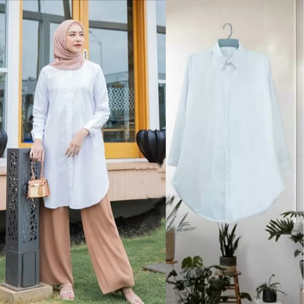 Kemeja Tunik  Wanita Jumbo-LOVA LONG TUNIK JUMBO POLOS CRINKLE AIRFLOW