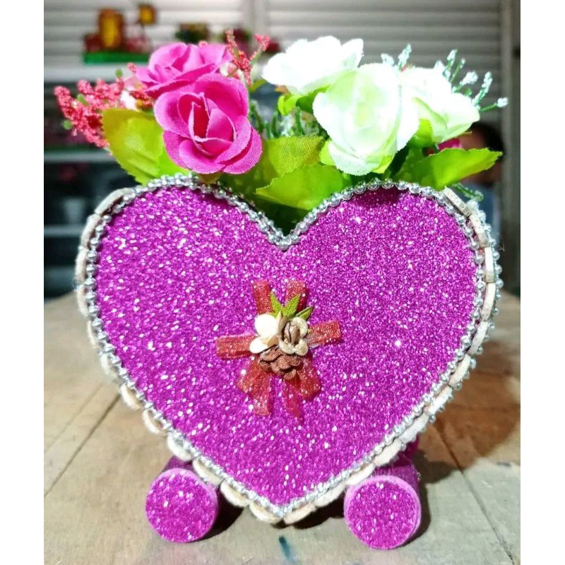 vas bunga mini bahan spon eva glitter love unik kerajinan tangan spon ati