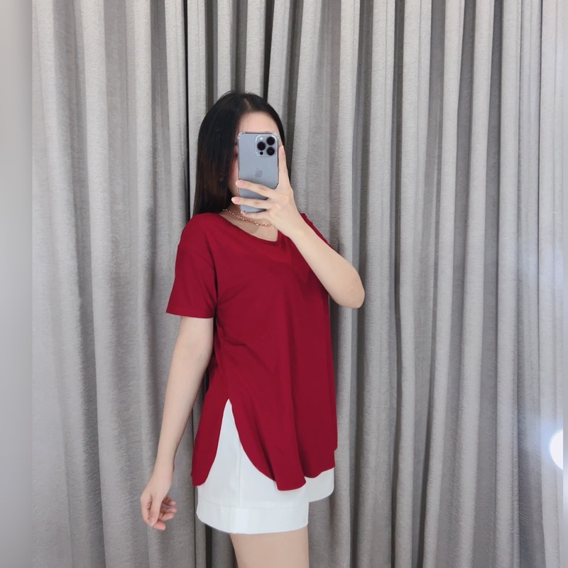 ATASAN KAOS POLOS WANITA BELAH SAMPING V NECK BAHAN SPANDEX RAYON / ATASAN BLOUSE KAOS WANITA BELAH 