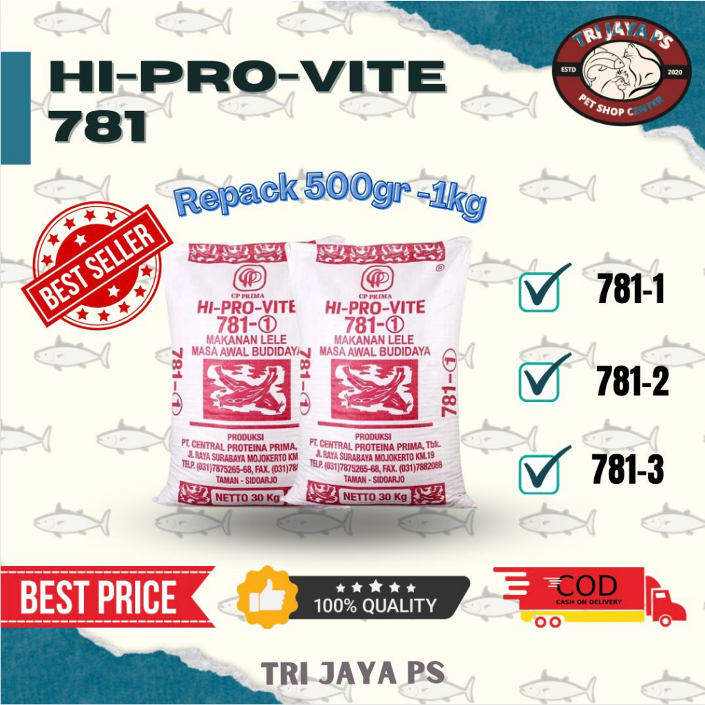PELET PAKAN IKAN HI-PROVITE  781 (781-1, 781-2 781-3)  Repack 1kg  500gr pakan ikan, nila, gurame, l
