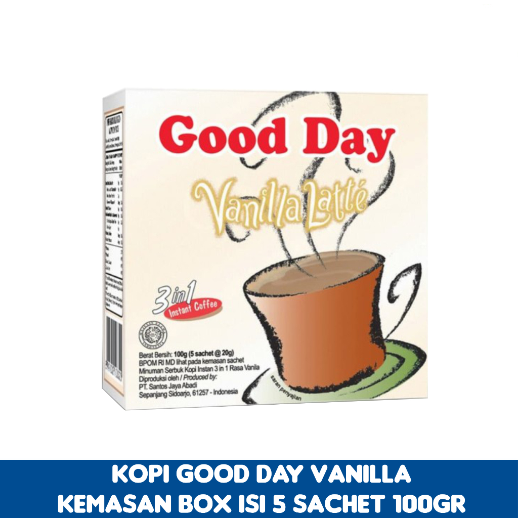 

Kopi Good Day 3 In 1 Instant Coffee Vanilla Latte Kemasan Box Isi 5 Sachet 100gr