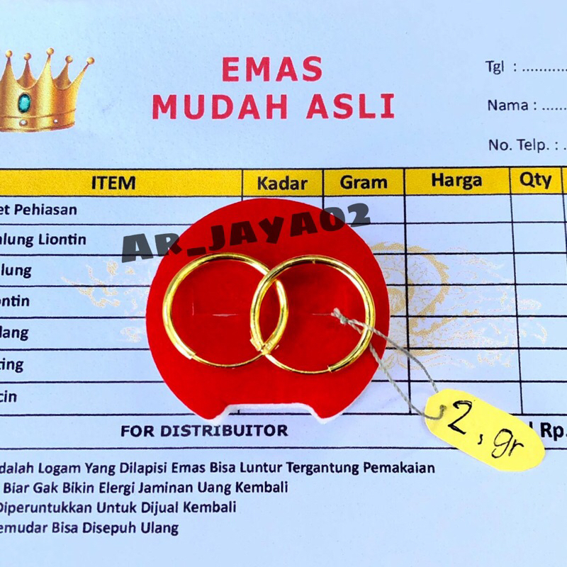Anting emas berat 2gr asli emas muda free surat