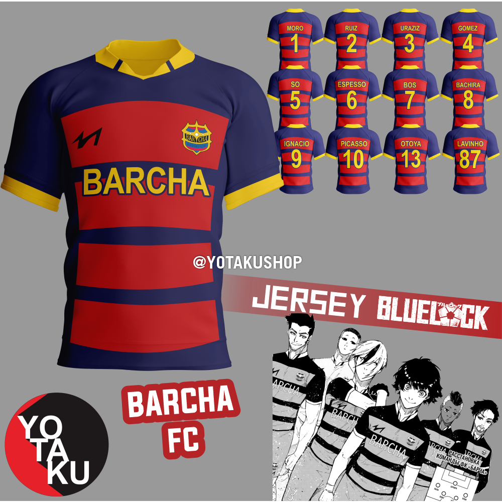Jersey Anime Cosplay Blue Lock FC BARCHA Seri 1 Moro Ruiz Uraziz