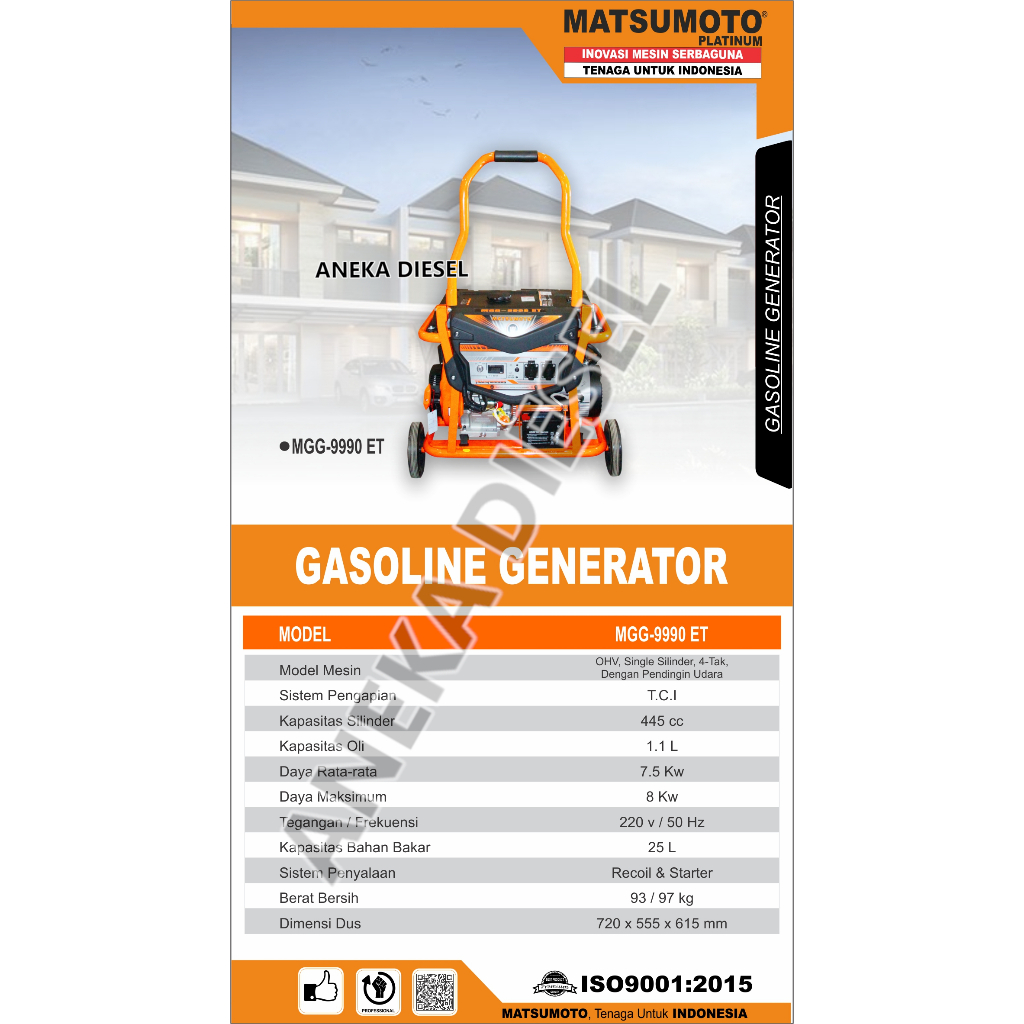 Genset Bensin 8000Watt MATSUMOTO MGG 9990 ET Gasoline Generator 8000Watt MGG 9990 ET MATSUMOTO