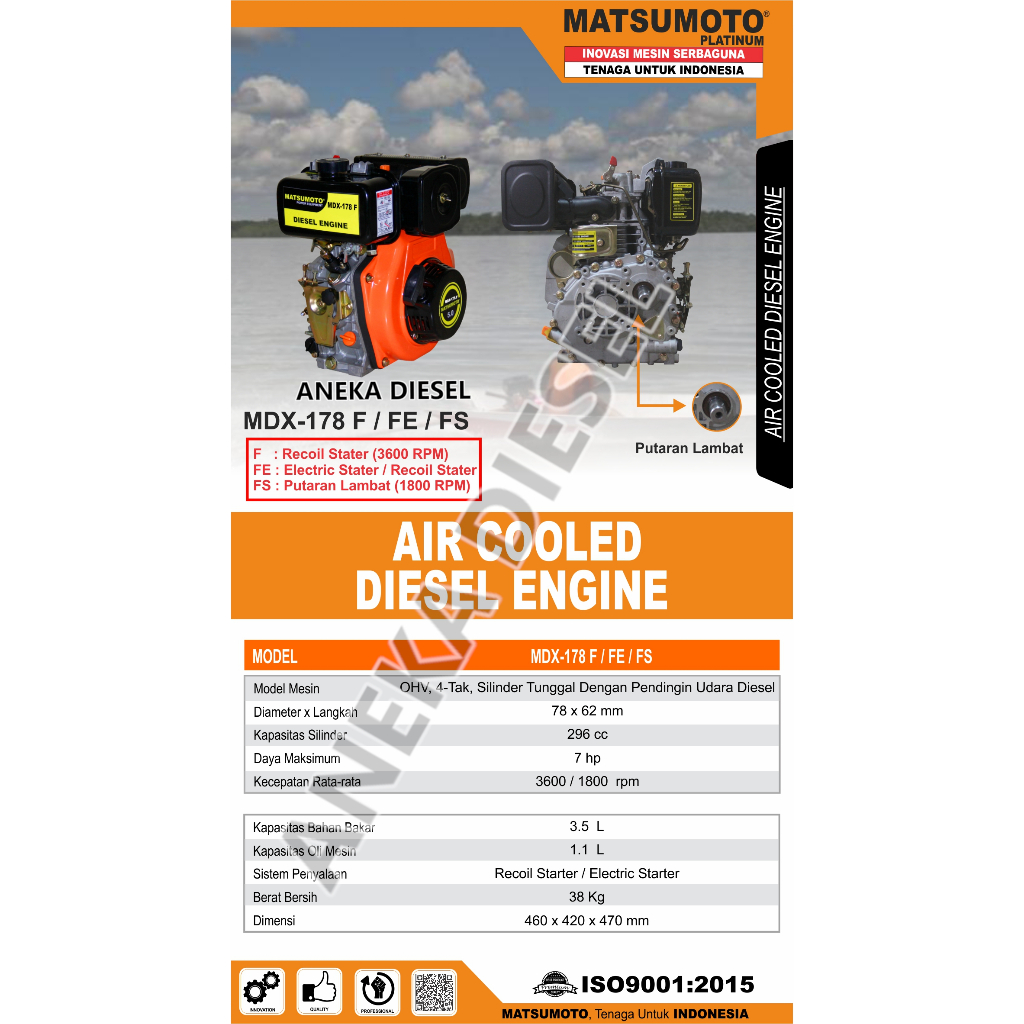 Mesin Penggerak Solar Engine Diesel 7Hp MATSUMOTO MDX 178 F / FE / FS Engine Diesel Air Cooled 7Hp M
