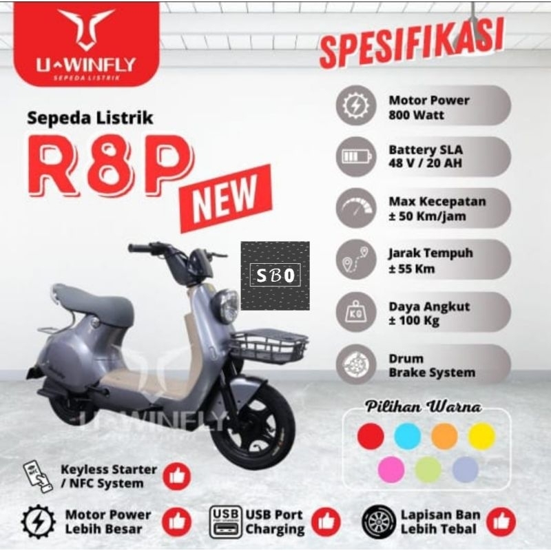 Sepeda Listrik Uwinfly R8P 20ah Terbaru R8-P (Redfish 8 Pro) R-8P RF8P