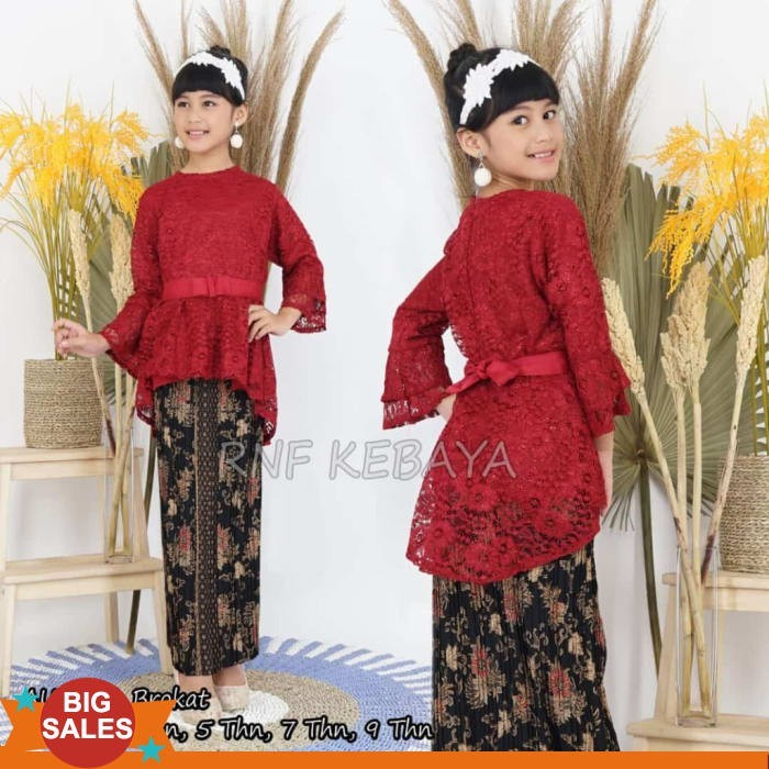 stelan kebaya anak brokat Aurora//kebaya anak umur 5-12 tahun Warna marun