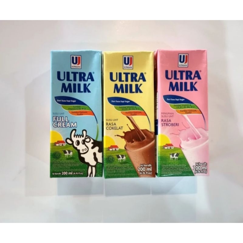 

SUSU ULTRA MILK 200ML COKLAT STROBERY FULLCREAM KARTON 1 dos