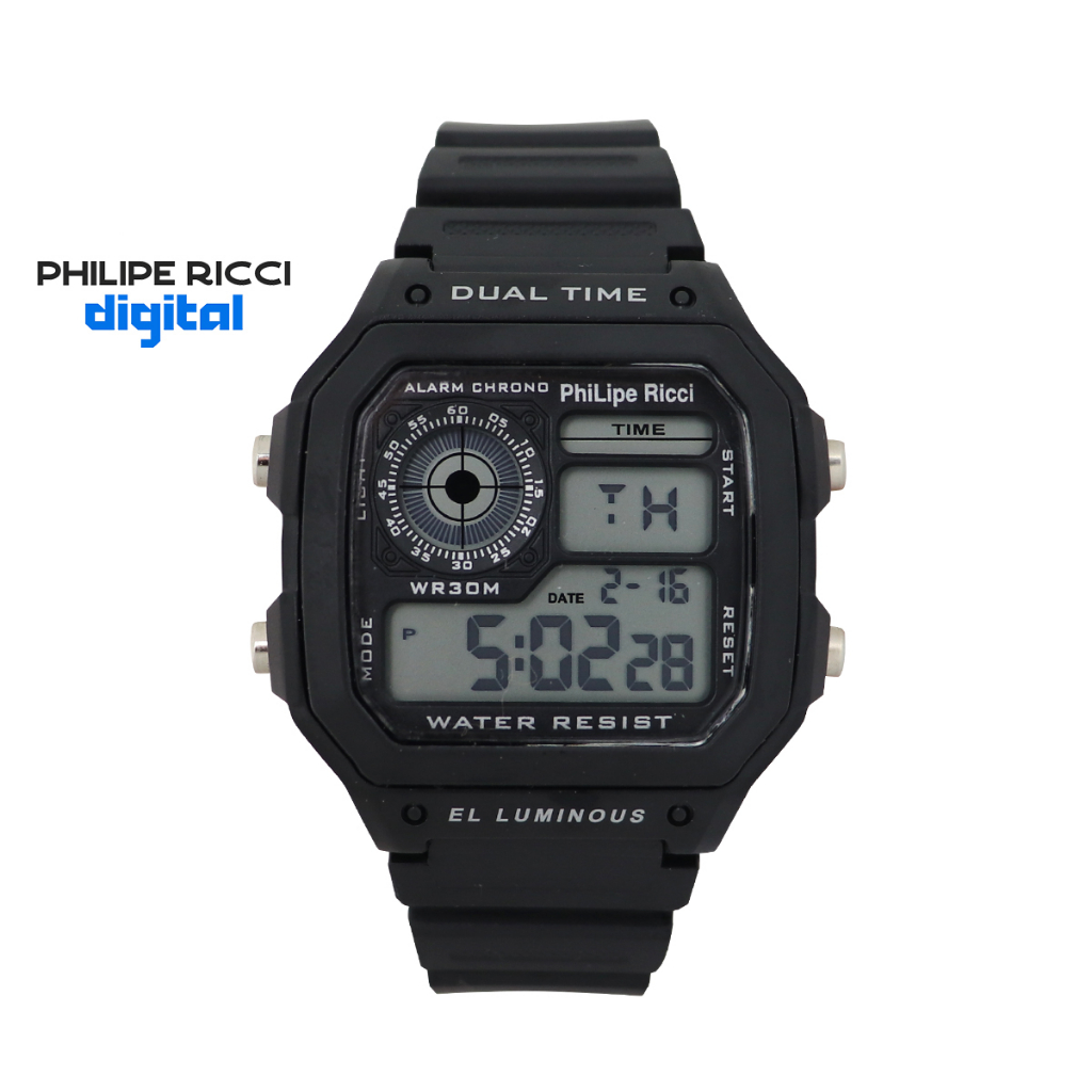 PhiLipe Ricci Jam Tangan Pria Wanita Digital Sport Anti Air Unisex Strap Ruber Karet 1827 Water Resi