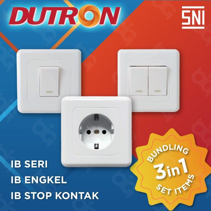 Bundling 3 in 1 Dutron Saklar IB Engkel + Saklar IB Seri + IB Stop Kontak Tanam