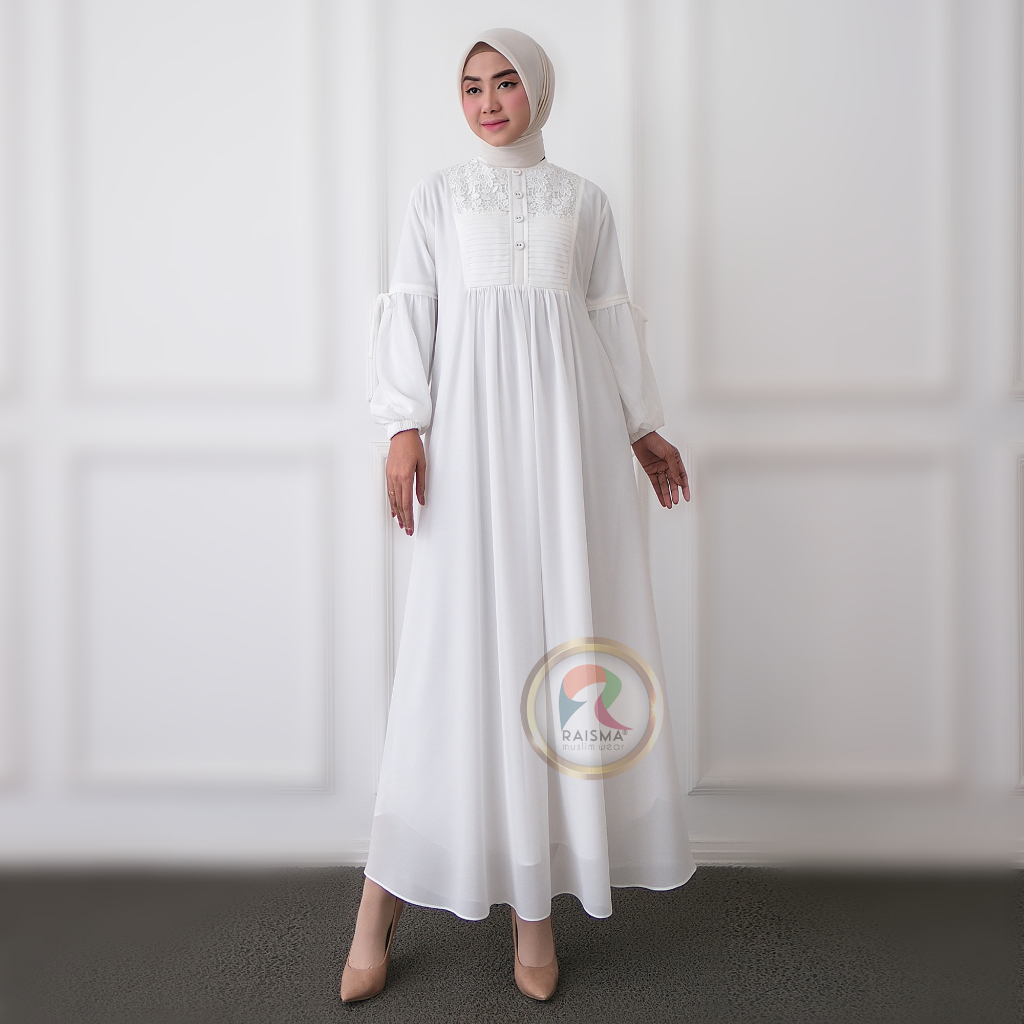 Raisma - Niarnies Dress Muslimah Warna Polos Gamis Putih Hitam