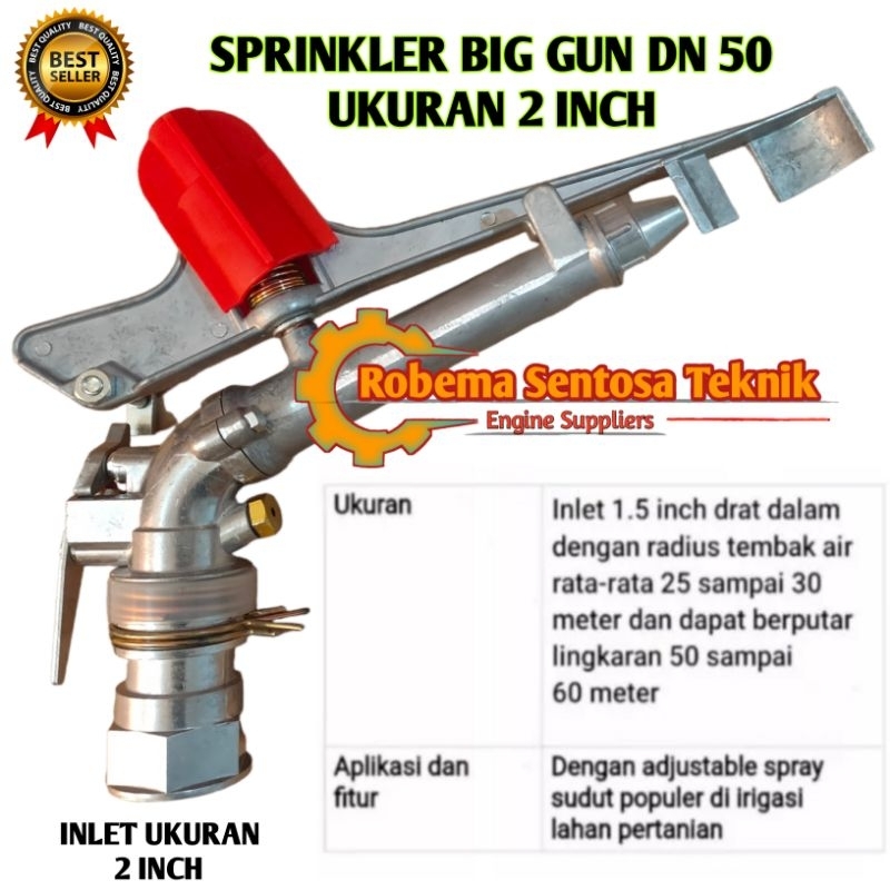 SPRINKLER BIG GUN RAIN DN 50 STAINLESS 2" Inch | Radius 40 Meter