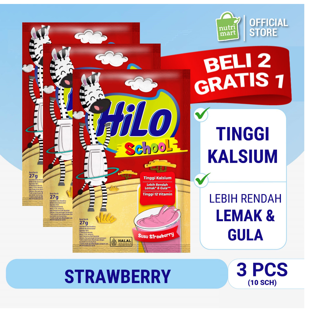 

Buy 2 Get 1 FREE - HiLo School Susu Strawberry 10 Sachet - Susu Tinggi Kalsium Lebih Rendah Gula