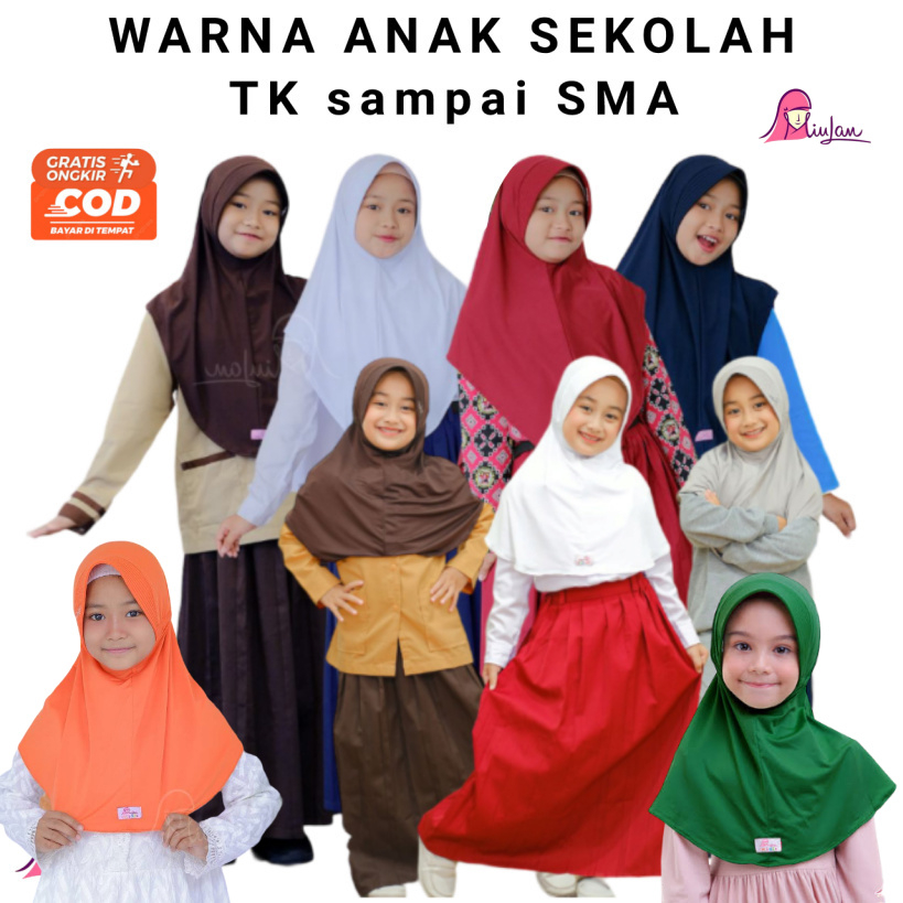 BISA COD- PROMO HIJAB MIULAN WARNA SEKOLAH ANAK DAN DEWASA JERSEY PUTIH COKLAT PRAMUKA ORANGE DARK G