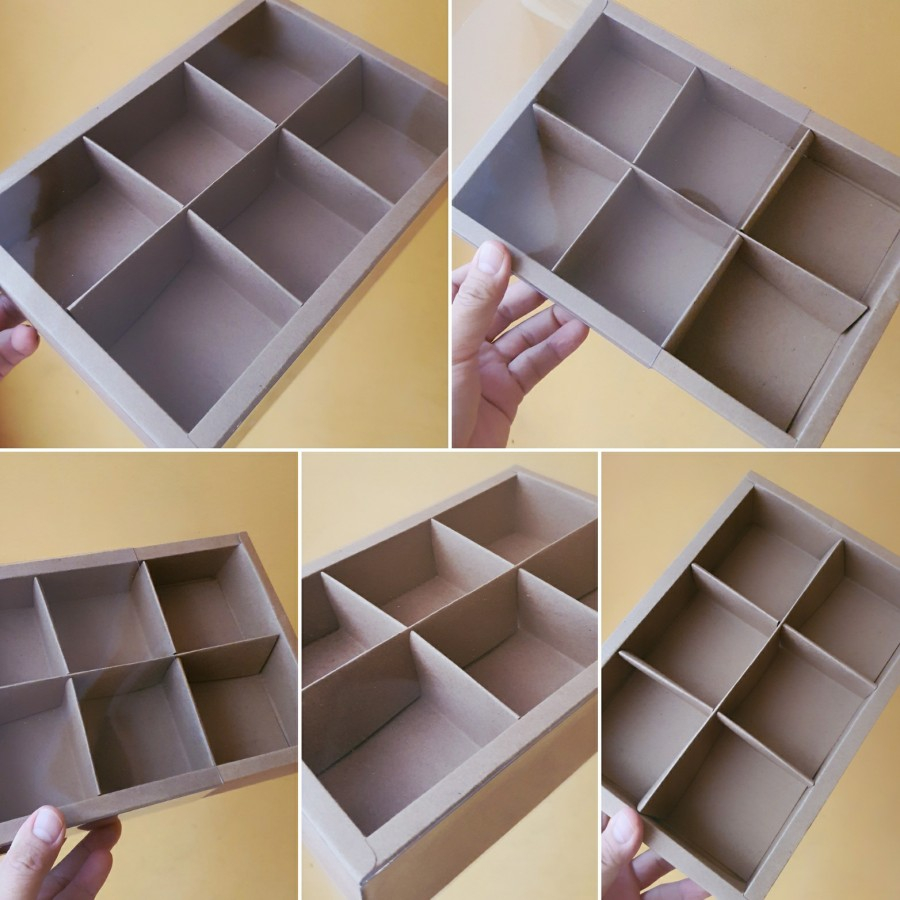 

(5 pcs) kardus eggtart kraft coklat sekat 6 dus mini bakpao box fruitpie kotak kemasan pie susu tutup mika polos