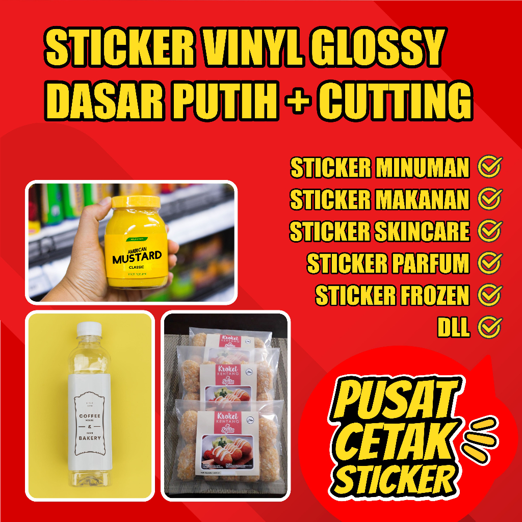 

Stiker Custom Vinyl Glossy Label Logo Kemasan Custom Anti Air & Minyak Cutting Kiss Cut