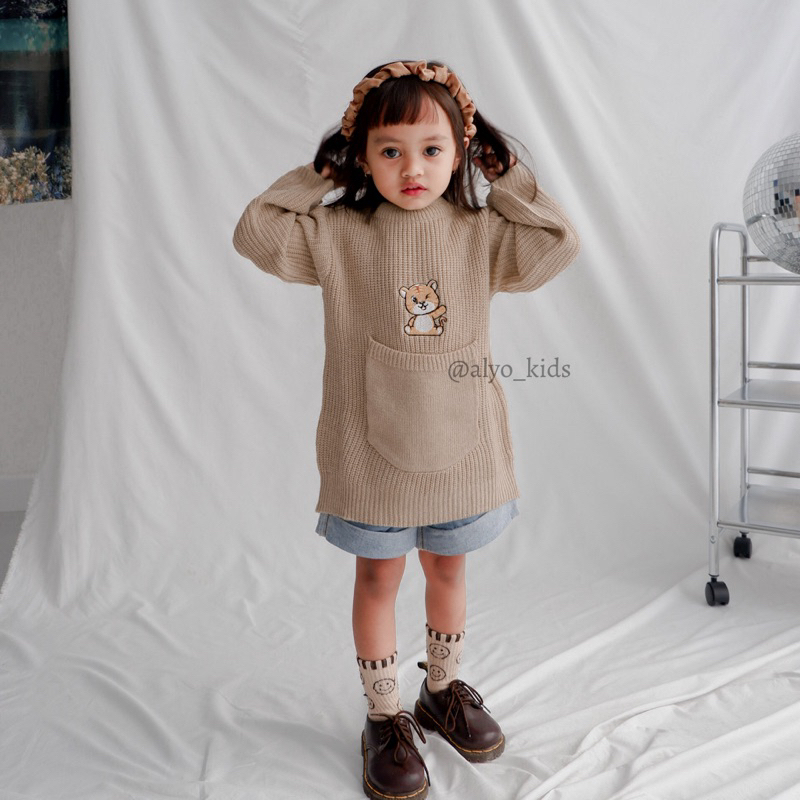 JENNY POCKET SWEATER KNIT OVERSIZE / Sweater Rajut Anak / Sweater Saku Anak